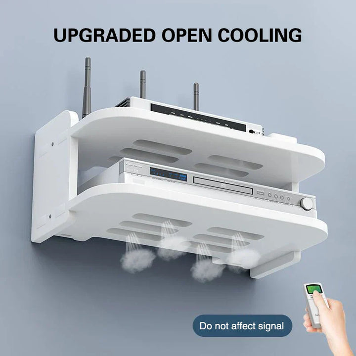 Karnz | SkyConnect Home | WLAN-Router Wandregal | Versteckter Kabel-Organizer & Steckdosenhalter | Schwebendes Regal für TV-Box & Mehr | Weiß | 40×12×8 cm