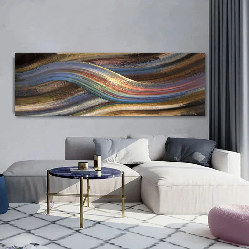Fließende Regenbogen abstrakte Wandkunst Feine Kunst Leinwanddruck Breitformat Moderne Farben Bilder für über das Bett oder über das Wohnzimmer Sofa | Karnz