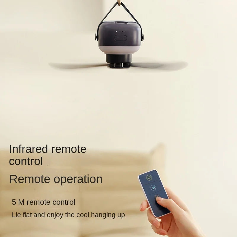 Tragbarer kabelloser Mini-Deckenventilator – USB-Ventilator mit Fernbedienung, Ständer, Nachtlicht für Zuhause, im Freien & Camping | Karnz