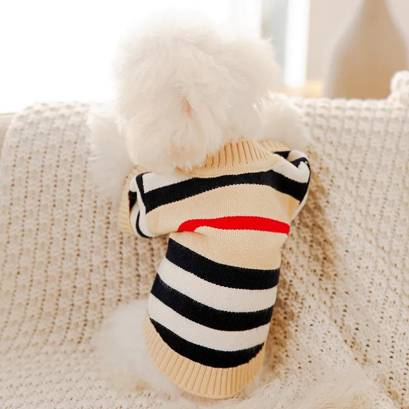 Hundekardigan aus gestricktem, warmem und gestreiftem Karnz