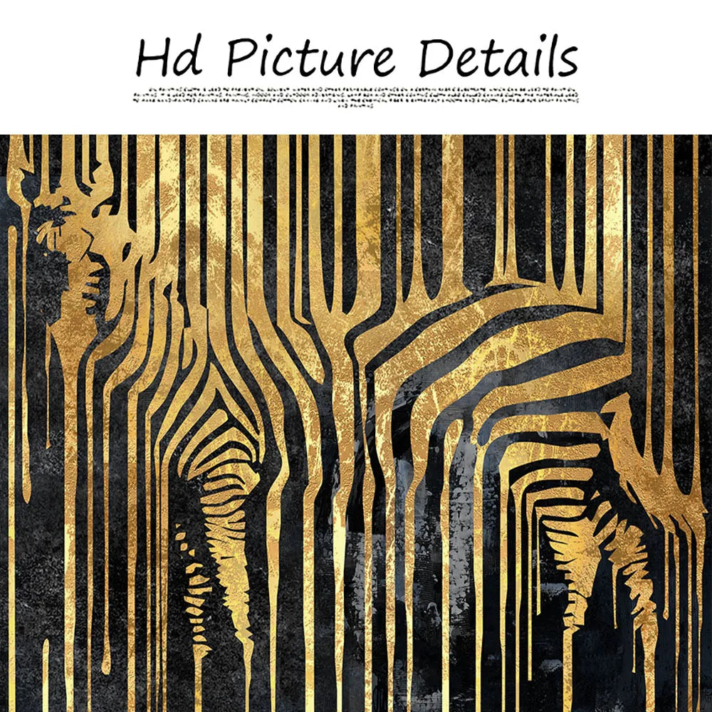 Moderne abstrakte goldene Zebra-Linien Löwe Elefant Tiger Wandkunst Fein Kunst Leinwanddrucke Bilder für luxuriöse Wohnung Wohnzimmer Esszimmer Kunstdekoration | Karnz