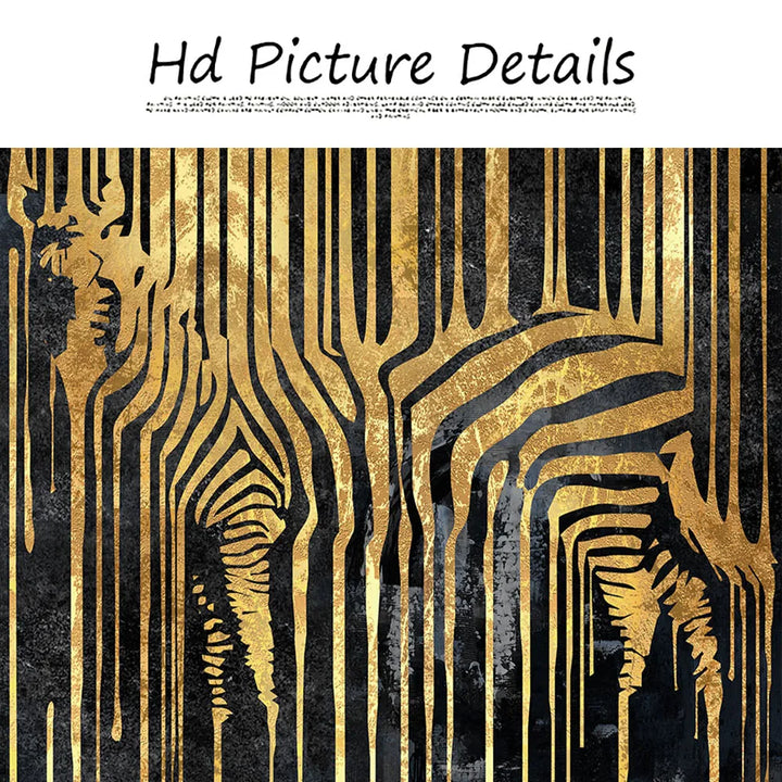 Moderne abstrakte goldene Zebra-Linien Löwe Elefant Tiger Wandkunst Fein Kunst Leinwanddrucke Bilder für luxuriöse Wohnung Wohnzimmer Esszimmer Kunstdekoration | Karnz