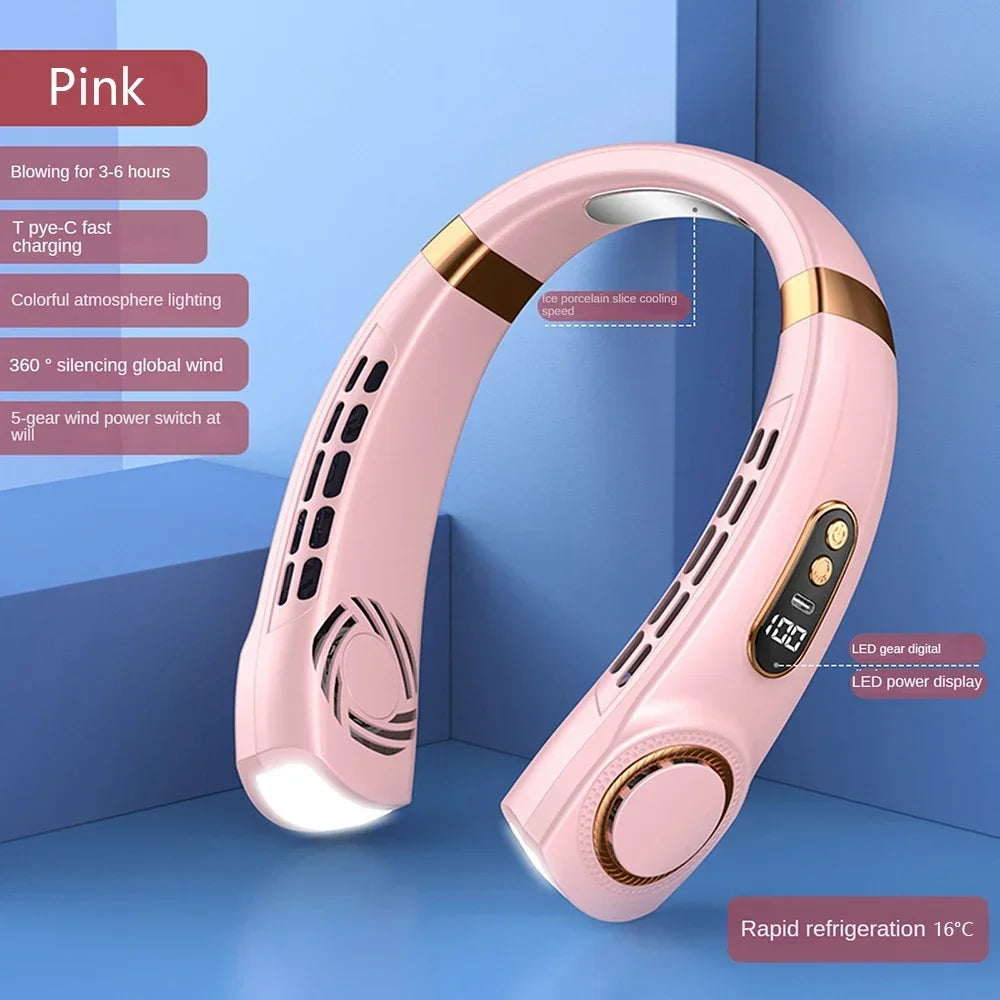 2025 Mini Hängender Halsventilator – Tragbarer blasenloser wiederaufladbarer Luftkühler mit Digitalanzeige, persönlicher Halsventilator | Karnz