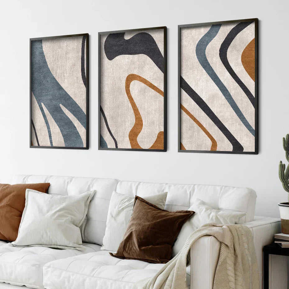 Fließende Linien Blau Beige Abstrakte Wandkunst Feine Kunst Leinwanddrucke Bilder Für modernes Wohnzimmer Esszimmer Schlafzimmer Kunst Dekor | Karnz