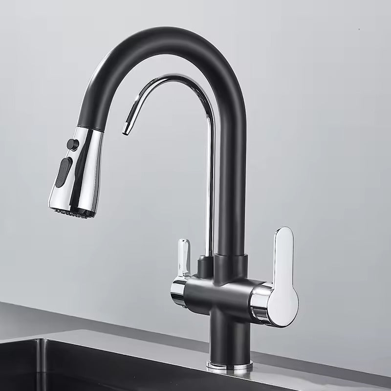 Matte Schwarze Filterarmatur für die Küche, Pull-Out Spray, 360° Rotation, Drei-Wege-Wasserfilterhahn, Spültischmischer | Karnz