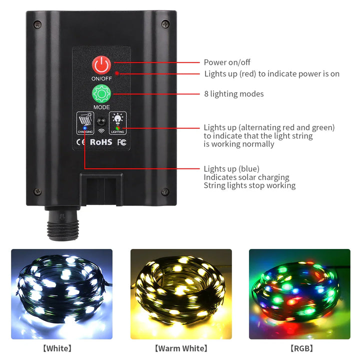 Karnz | Solar Lichterkette 100M LumiSol ProLine | 8 Modi | IP65 wasserdicht | Extra helle LEDs | Fernbedienung & schnelles Laden | Für Garten, Hochzeit & Weihnachten