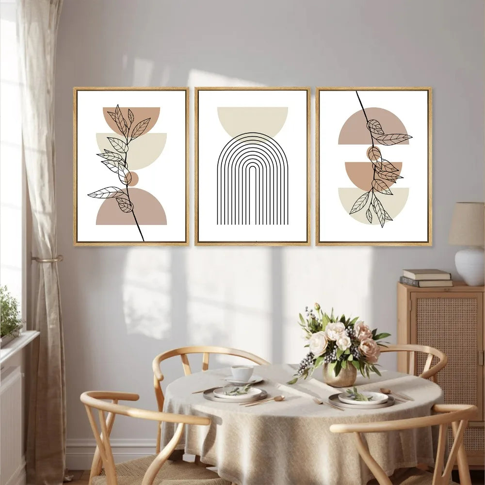 Set aus 3 Stück Modern Abstrakt Bohemian Minimalistisch Geometrisch Wandkunst Fein Kunst Leinwand Drucke Poster Bilder Für Wohnzimmer Dekor | Karnz