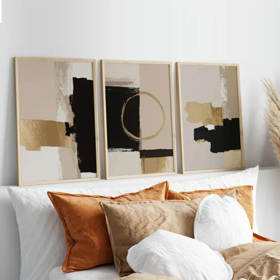 Schwarz Beige Gold Farbblock Abstrakte Wandkunst Fine Art Leinwanddrucke Moderne Bilder Für Wohnzimmer Schlafzimmer Zeitgenössische Inneneinrichtung | Karnz