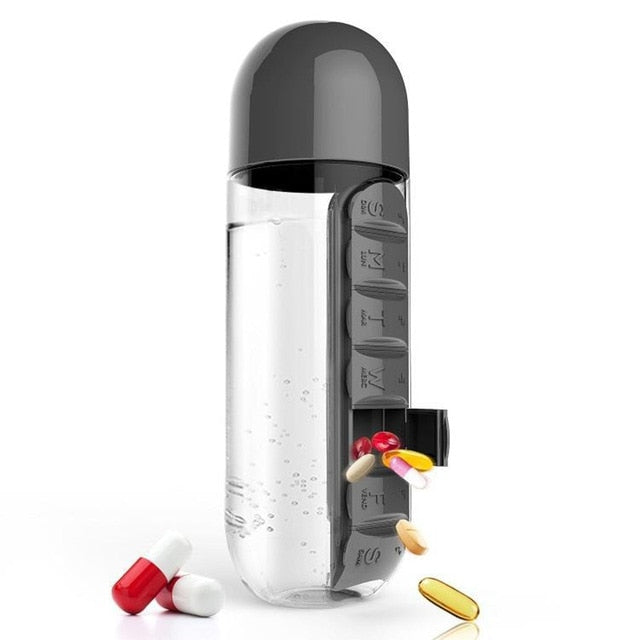 Wasserflasche mit Medikamenten-Organizer | Karnz