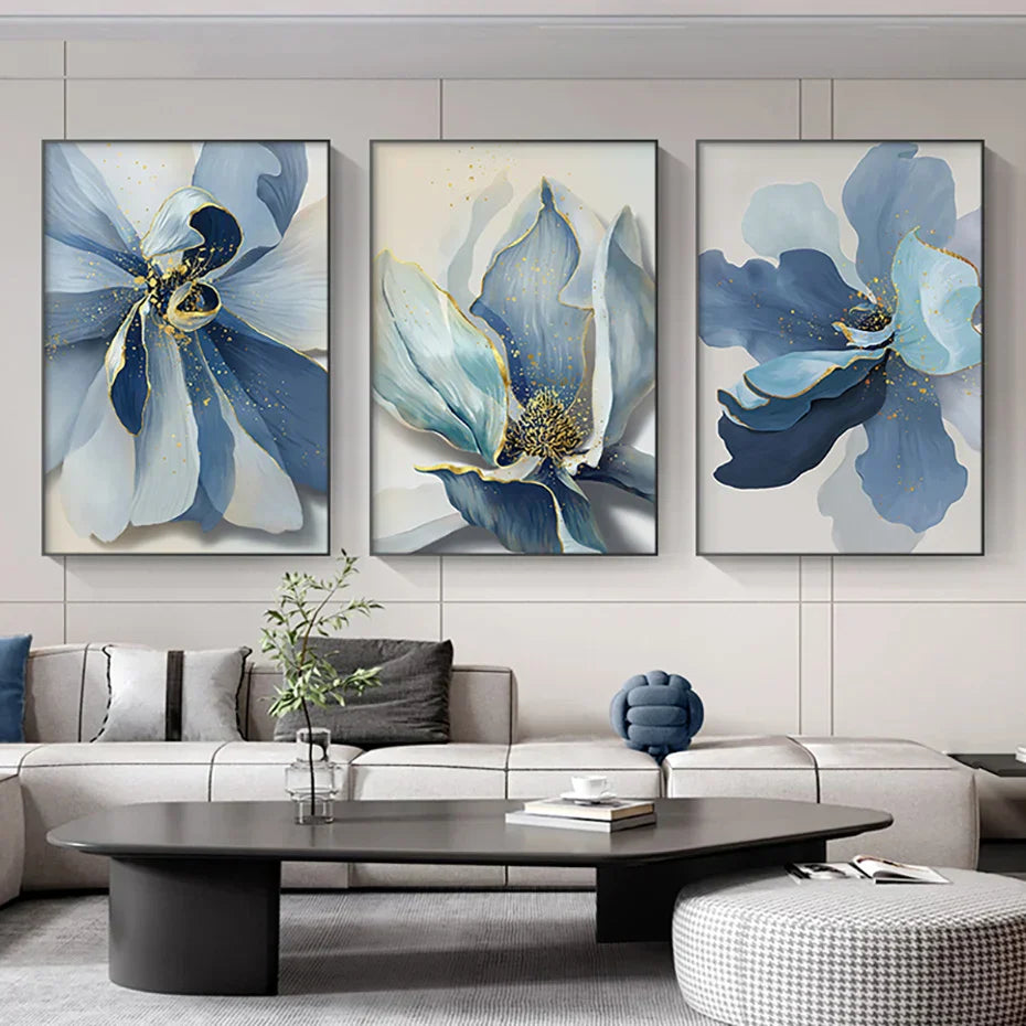 Big Blue Petal Florale Wandkunst Fine Art Leinwanddrucke Moderne Botanische Abstrakte Bilder Für Wohnzimmer Schlafzimmer Esszimmer Kunstdekor | Karnz