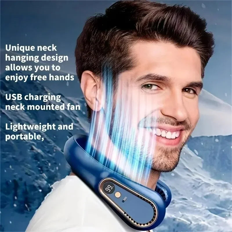 Hängender Nackenventilator tragbarer Sommerluftkühler USB Kühllüfter mit 5 Geschwindigkeiten und digitalen Anzeigen - super Technologie und blattlos | Karnz