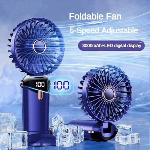 USB Handheld Mini Ventilator Faltbar Tragbare Hals Hängende Ventilatoren 5 Geschwindigkeiten USB Wiederaufladbarer Ventilator mit Telefonständer und Display | Karnz