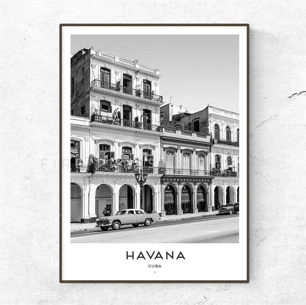 Cuba Havana Schwarz & Weiß Reiseplakat Wandkunst Feine Kunst Leinwanddrucke Bilder Für Wohnzimmer Esszimmer | Karnz