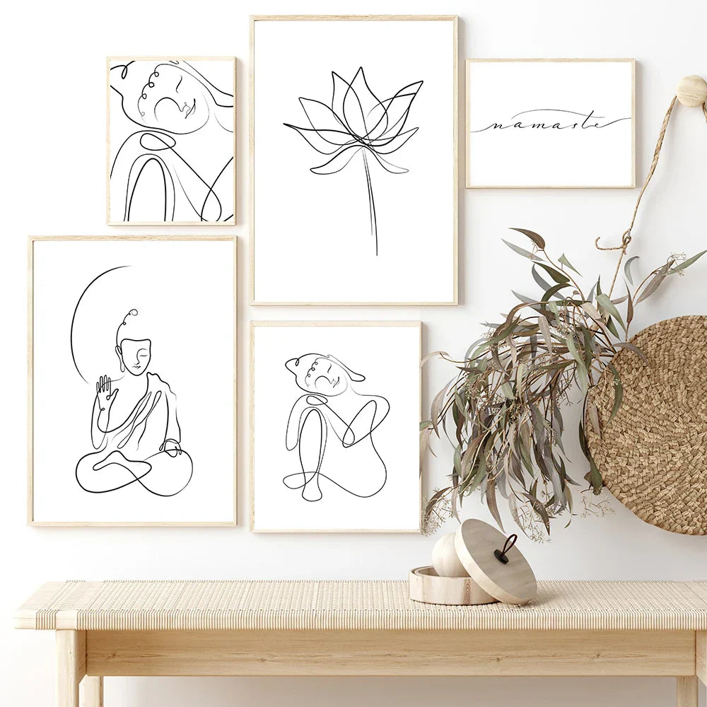 Minimalist Buddha Poster Lotus Wandkunst Linienkunst Fine Art Leinwanddrucke Inspirierende Meditationsbilder Für Wohnzimmer Salon Spa Wanddekoration | Karnz