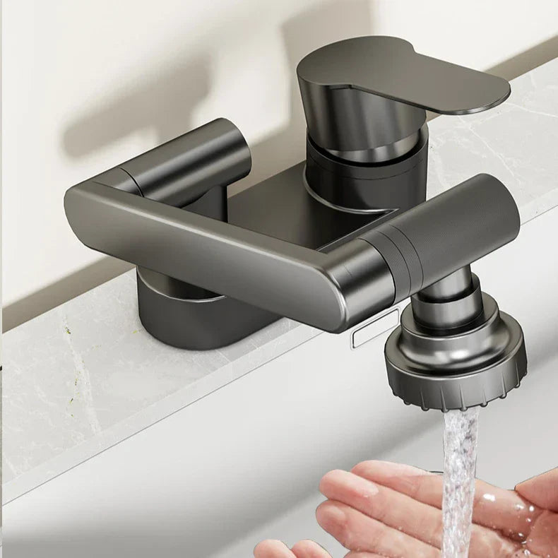 Aqua Twist Duo-Flex Waschbeckenmischer – 360° schwenkbarer Zwei-Loch-Armatur für heißes und kaltes Wasser Karnz
