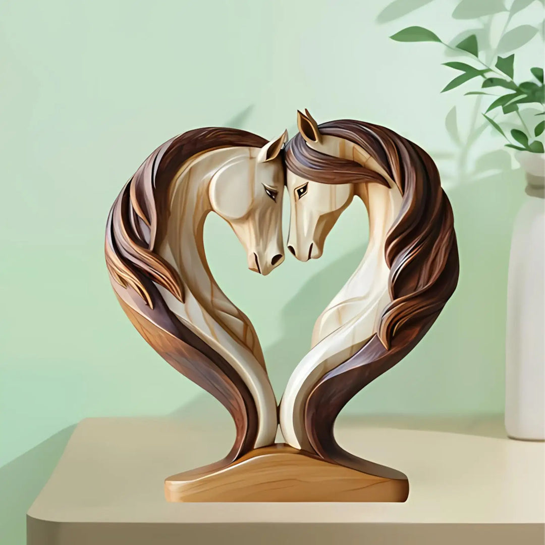 Karnz | Equora Horse Sculpture | Horse Sculpture Wood | 2D Design in Embrace Pose | Decoration for Living Room, Office & Children's Room