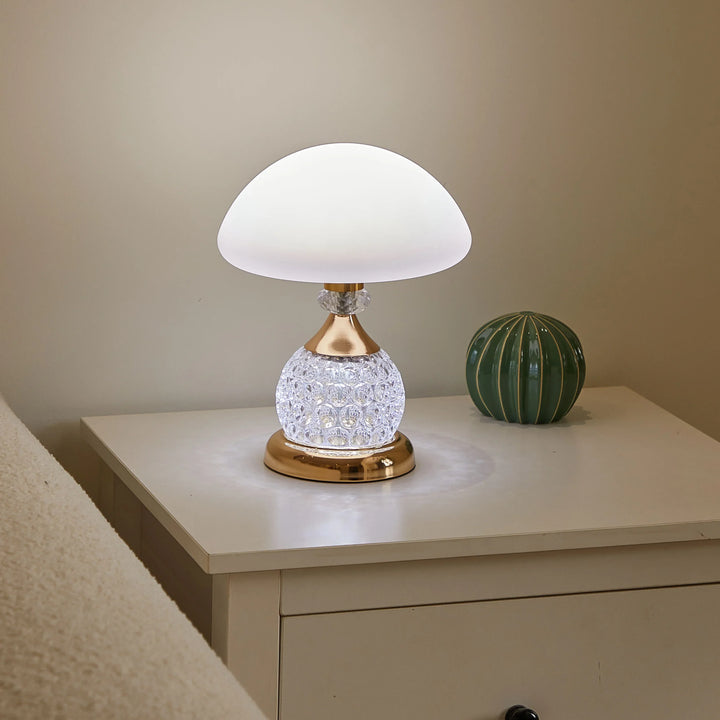 Dekoratives Stimmungslicht LED – Kristall Tischlampe mit Pilz-Design, Vintage Deko-Lampe für Wohnzimmer oder Schlafzimmer | Karnz