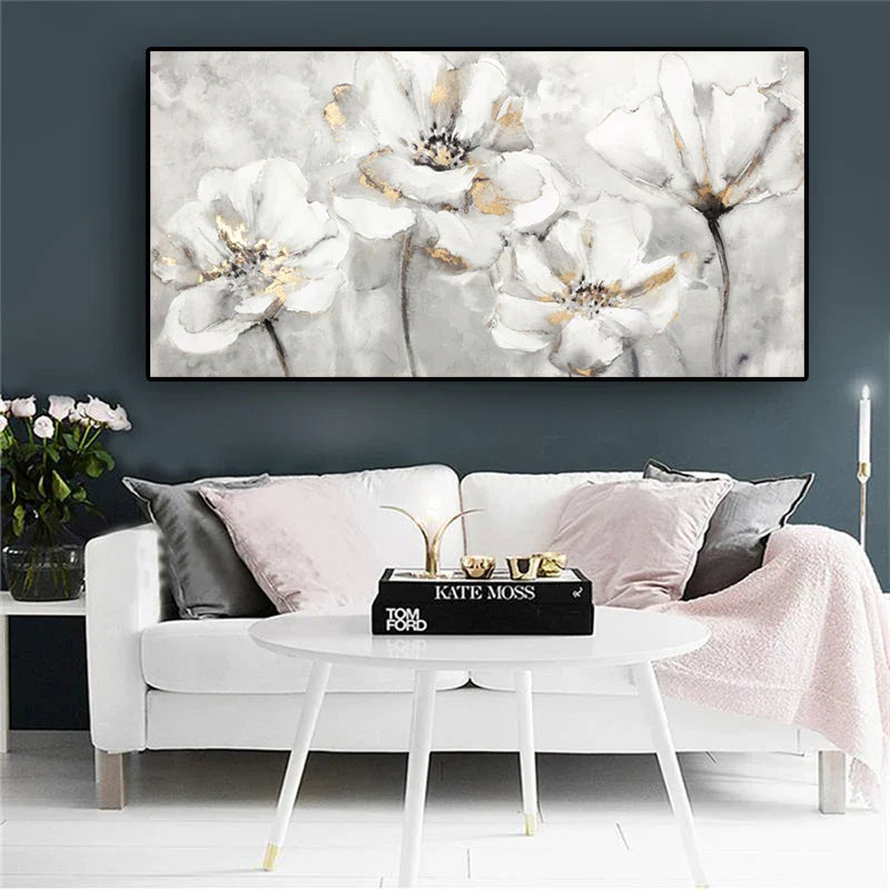 Große weiße florale abstrakte Wandkunst feine Kunstdrucke auf Leinwand moderne botanische Bilder für Wohnzimmer Hotelzimmer Schlafzimmer Kunst Dekor | Karnz