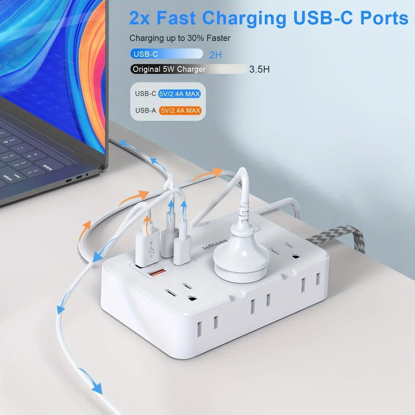 Smart Home-Steckdosenleiste mit USB-Schnellladefunktion | US-Stecker AC-Steckdose mit gewebtem Verlängerungskabel und Netzfilter | Karnz