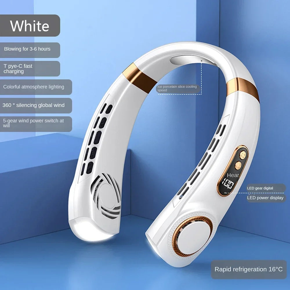 2025 Mini Hängender Halsventilator – Tragbarer blasenloser wiederaufladbarer Luftkühler mit Digitalanzeige, persönlicher Halsventilator | Karnz