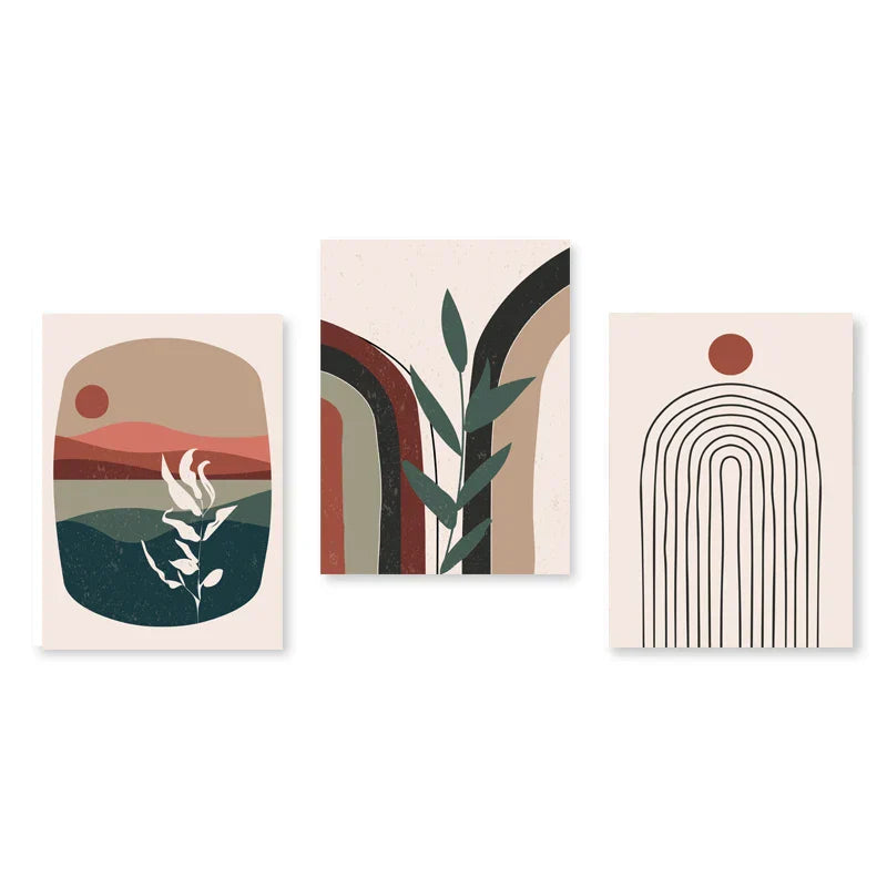 Set aus 3 Stück Modern Abstrakt Bohemian Minimalistisch Geometrisch Wandkunst Fein Kunst Leinwand Drucke Poster Bilder Für Wohnzimmer Dekor | Karnz