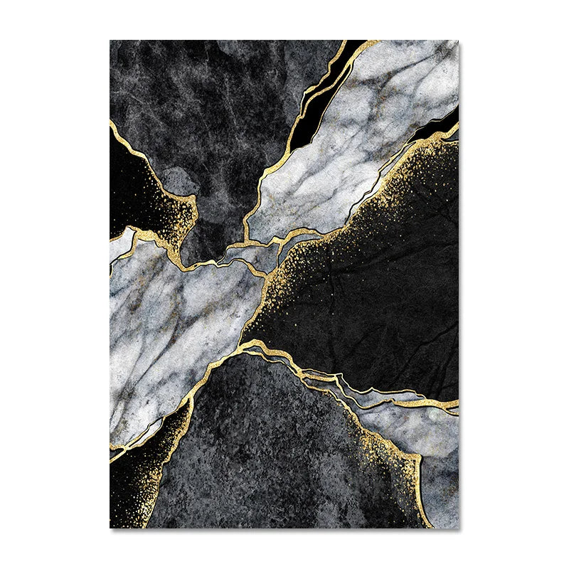 Moderne abstrakte schwarze graue goldene Geode-Marmor-Druck Wandkunst Fine Art Leinwanddrucke Bilder für luxuriöse Wohnung Wohnzimmer Home Office Dekor | Karnz