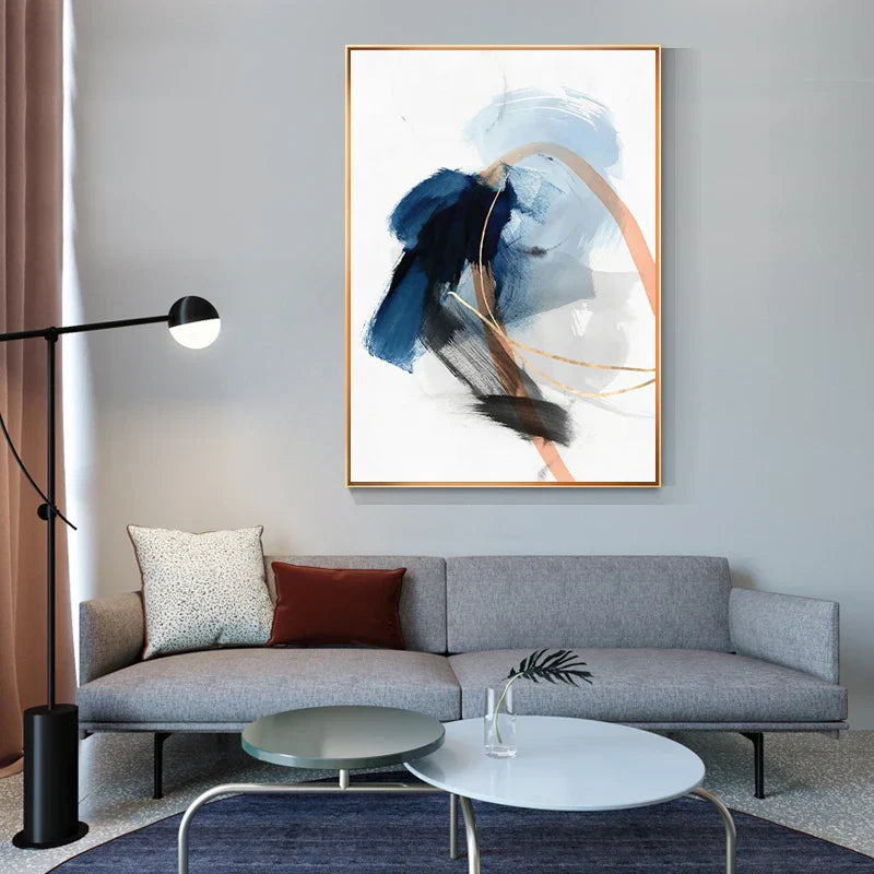 Modern Abstract Breite Stroke Wandkunst Feine Kunst Leinwanddrucke Blau Beige Mit Hinweisen Auf Orange Goldene Nordische Bilder Für Wohnzimmer Dekor | Karnz