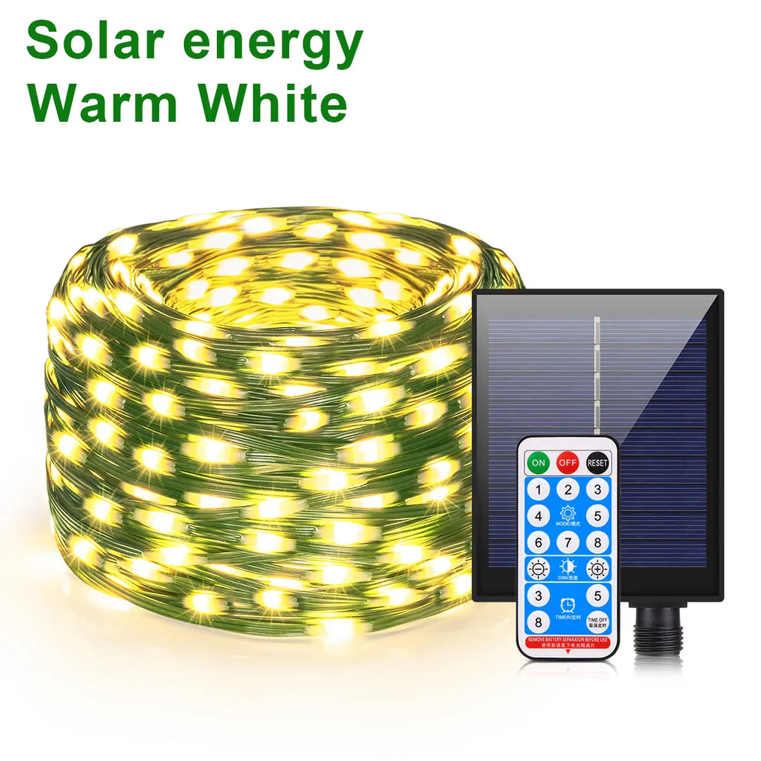 Karnz | Solar Lichterkette 100M LumiSol ProLine | 8 Modi | IP65 wasserdicht | Extra helle LEDs | Fernbedienung & schnelles Laden | Für Garten, Hochzeit & Weihnachten