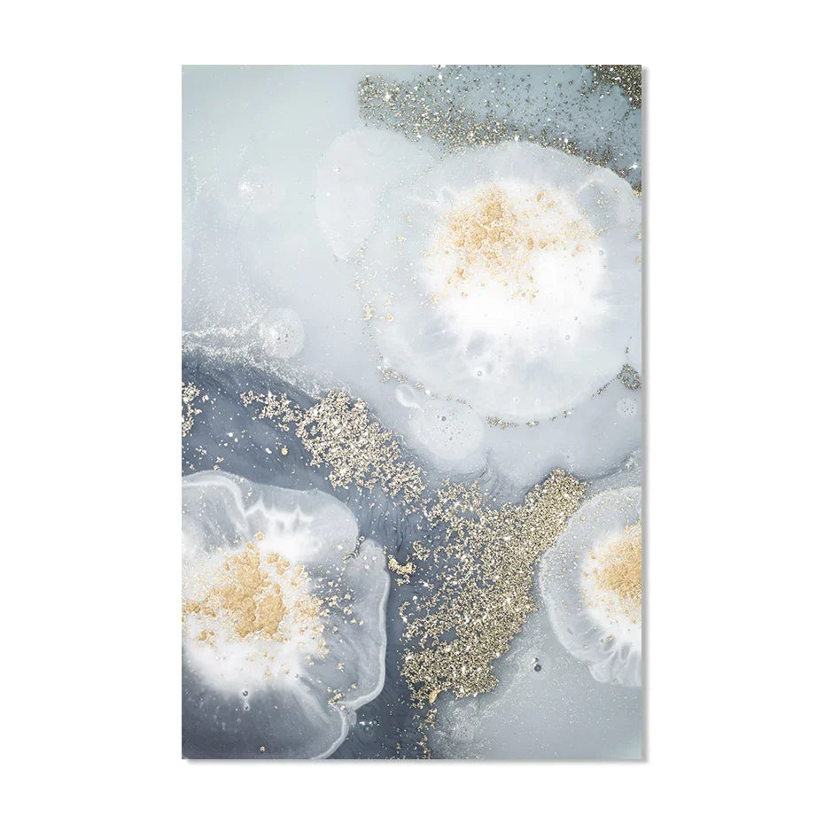 Blaue Weiße Goldene Abstrakte Florale Wandkunst Fein Kunst Leinwanddrucke Poster Bild Für Modernes Wohnzimmer Schlafzimmer Nordische Wohnkultur | Karnz