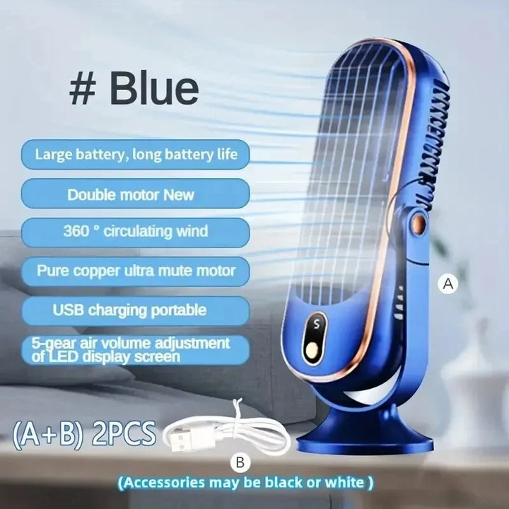 Große Batterie Doppelmotor Haushaltskühler, 5-Geschwindigkeits-Luftkühlungsventilator 720 ° Surround-Luftbläser, tragbarer USB-Ventilator | Karnz