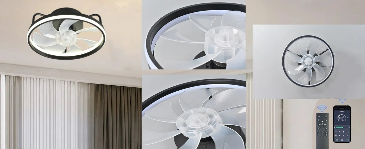 Moderner LED-Deckenventilator mit DC-Motor - 6 Geschwindigkeiten, Timer, Niedrigboden-Dachventilator, Fernbedienung Dekorative Beleuchtung | Karnz
