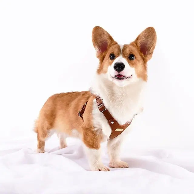 Verstellbares Leder-Hundegeschirr mit personalisierbarem Gravur Karnz