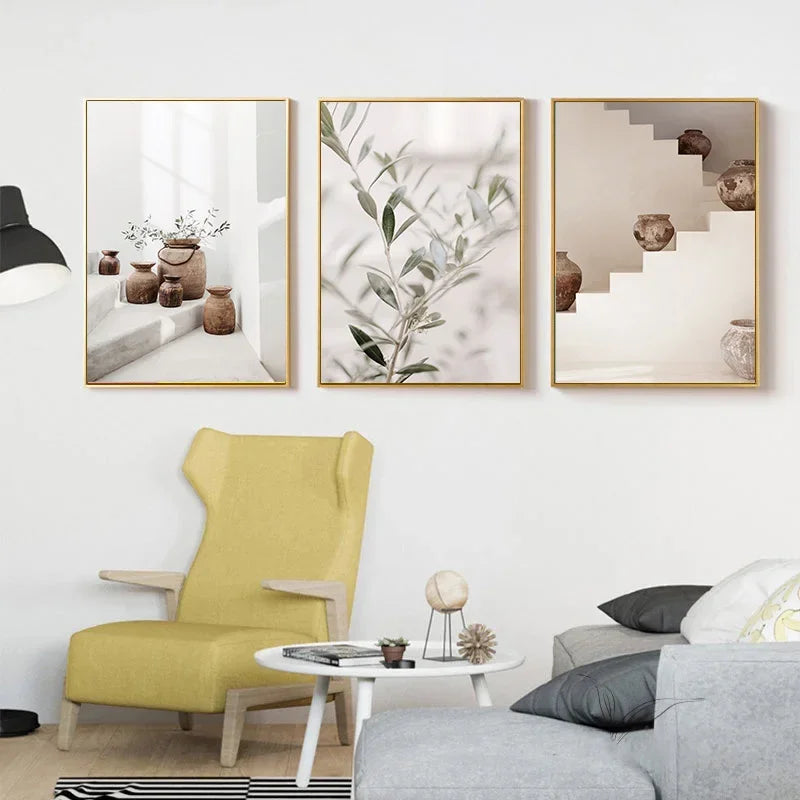 Neutrale Farben Terrakotta Stillleben Vase Wandkunst Fine Art Leinwanddrucke Poster Architekturfotos für modernes Wohnzimmer Schlafzimmer Wohnkultur | Karnz