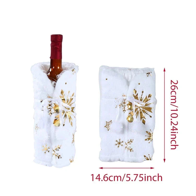 Weihnachtliche Flaschenhülle mit Fellkragen – Festliche Hülle für Weinflaschen, Wichtel-Deko für Weihnachten, Perfekt als Geschenkverpackung | Karnz