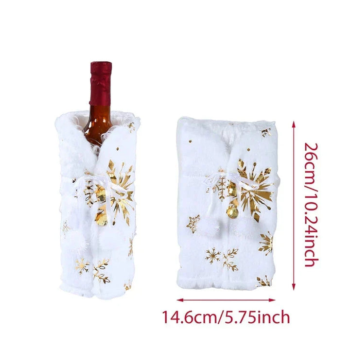 Weihnachtliche Flaschenhülle mit Fellkragen – Festliche Hülle für Weinflaschen, Wichtel-Deko für Weihnachten, Perfekt als Geschenkverpackung | Karnz