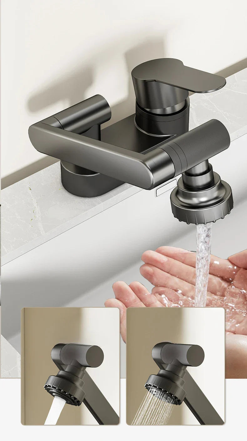 Aqua Twist Duo-Flex Waschbeckenmischer – 360° schwenkbarer Zwei-Loch-Armatur für heißes und kaltes Wasser Karnz