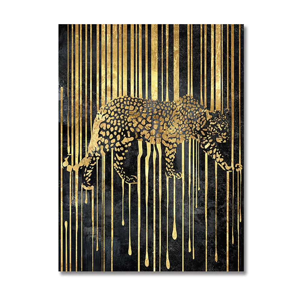 Moderne abstrakte goldene Zebra-Linien Löwe Elefant Tiger Wandkunst Fein Kunst Leinwanddrucke Bilder für luxuriöse Wohnung Wohnzimmer Esszimmer Kunstdekoration | Karnz