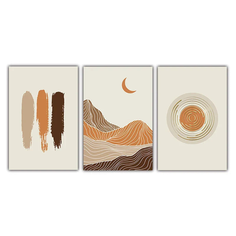 Abstrakte Geometrische Taupe Terrakotta Landschaft Sonne Mond Wandkunst Fein Kunst Leinwanddrucke Bilder Für Wohnzimmer Schlafzimmer Kunst Dekor | Karnz
