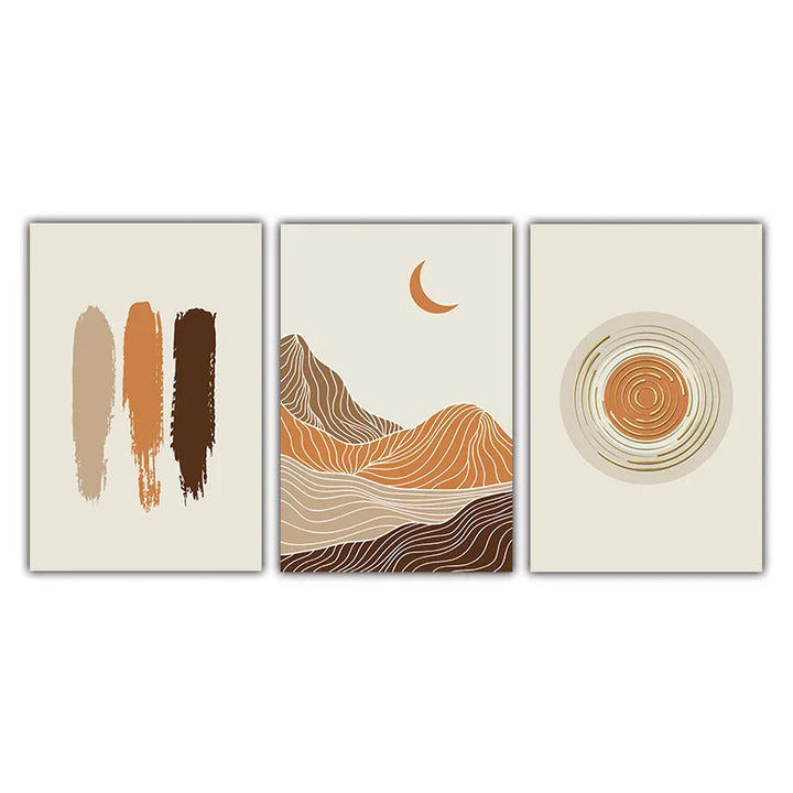 Abstrakte Geometrische Taupe Terrakotta Landschaft Sonne Mond Wandkunst Fein Kunst Leinwanddrucke Bilder Für Wohnzimmer Schlafzimmer Kunst Dekor | Karnz