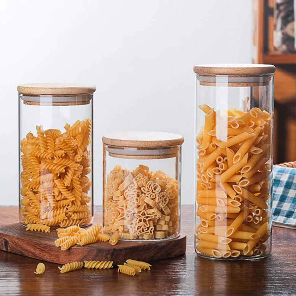 PureVorrat Glasbehälter Set – Vorratsdosen mit Holzdeckel | Luftdicht & Stilvoll | Moderne Küchenaufbewahrung | Karnz