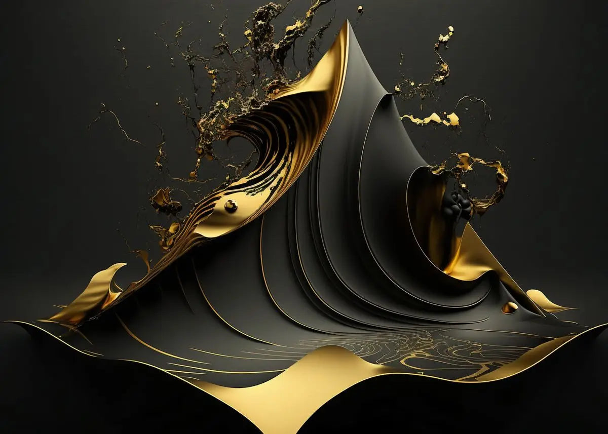 Moderne Fließende Geometrie Schwarzes Goldenes Abstraktes Wandkunst Feine Kunst Leinwanddrucke Bilder Für Wohnzimmer Esszimmer Home Office Dekor | Karnz