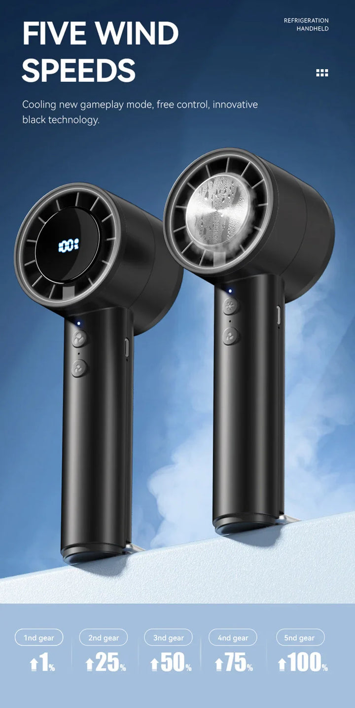Stiller Hochgeschwindigkeits-USB-Handventilator – Tragbarer kleiner Ventilator mit LED-Display, hoher Windkraft und Kühlschrankfunktion | Karnz