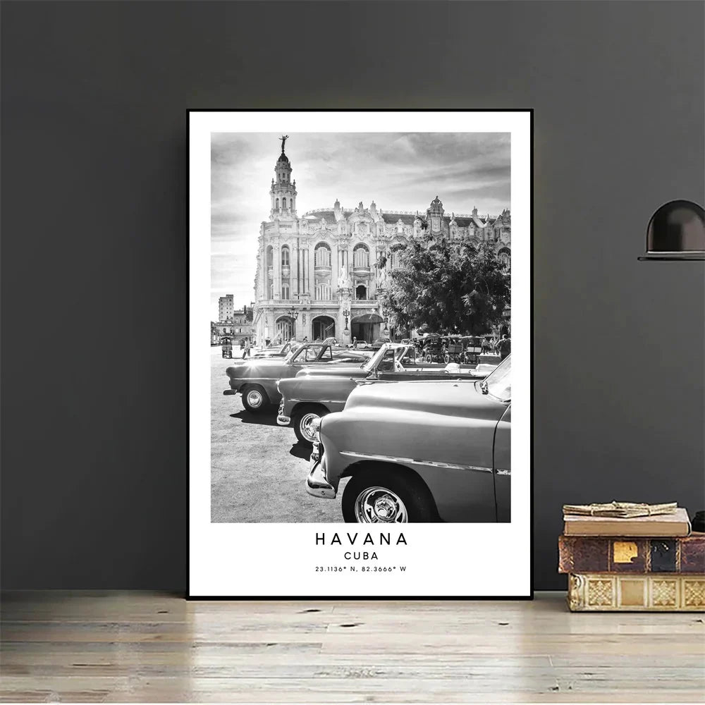 Cuba Havana Schwarz & Weiß Reiseplakat Wandkunst Feine Kunst Leinwanddrucke Bilder Für Wohnzimmer Esszimmer | Karnz