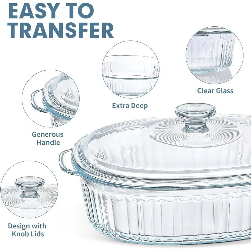 4-teiliges Glasbackform-Set mit 2 Backformen mit Glasdeckeln, 1,9 l und 3 l