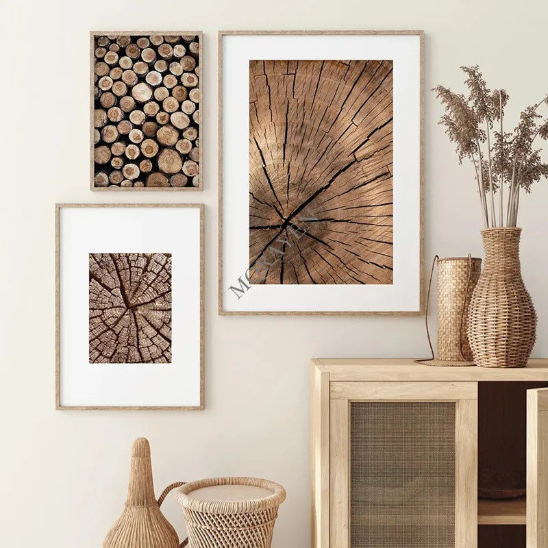 Natürliche Holzbaumring-Wandkunst-Poster, feine Kunst-Leinwanddrucke, Bilder für modernes Landhaus-Wohnzimmer, skandinavischer Stil, Wohnkultur | Karnz