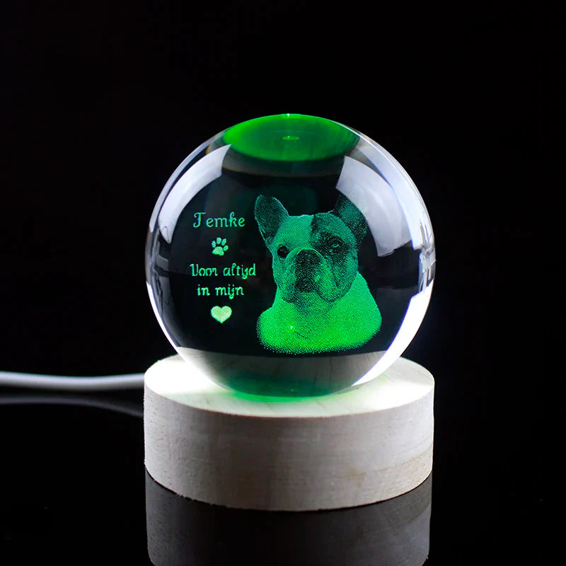 Personalisierte Kristallkugel mit Haustierfoto & LED-Basis Karnz