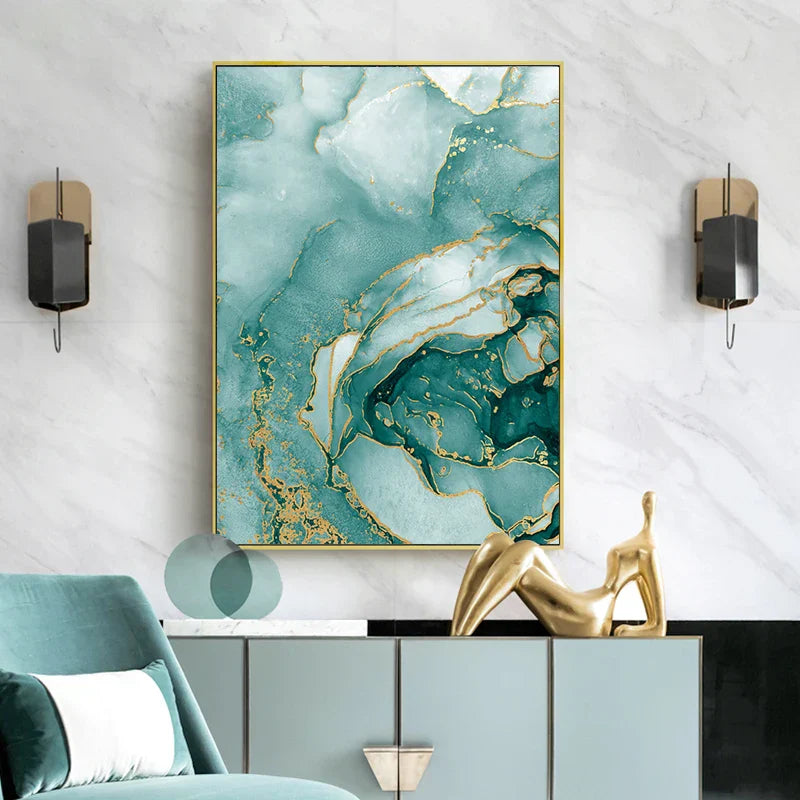 Moderne abstrakte Aqua-Flüssigkeit Marmor Drucke Wandkunst Fine Art Leinwanddrucke Bilder für Wohnzimmer Esszimmer Home Office Dekor | Karnz