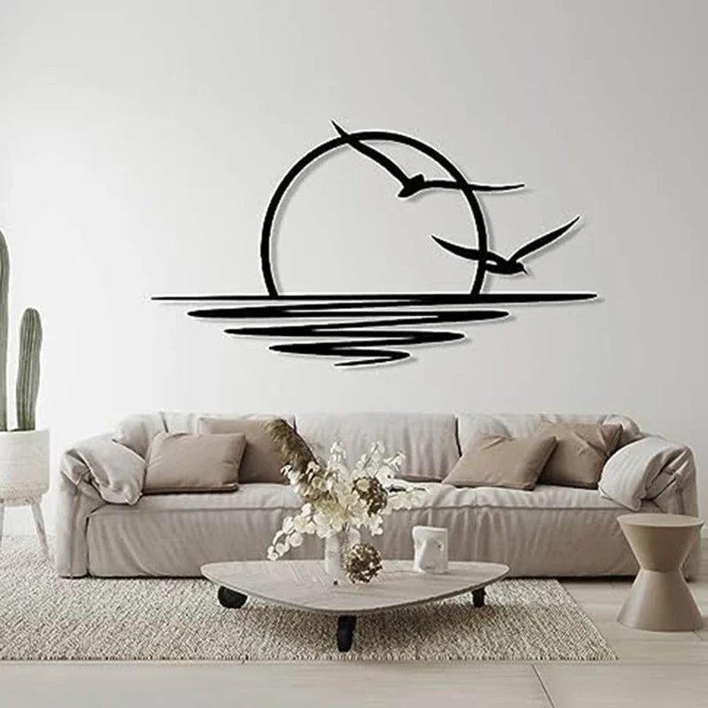 Sonnenaufgang Möwen Metall Wanddekoration Sonnenuntergang Eisenkunst 30x60cm Wandkunst Für Wohnzimmer Schlafzimmer Bürodekoration | Karnz