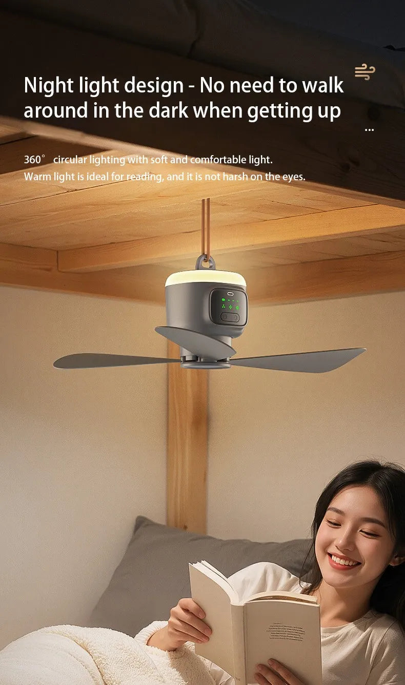 12000mAh Tragbarer Decken- & Campingventilator – Außen-Zelt-Luftzirkulator und Kühlventilator | Karnz