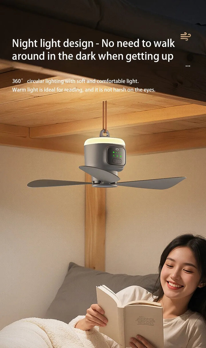 12000mAh Tragbarer Decken- & Campingventilator – Außen-Zelt-Luftzirkulator und Kühlventilator | Karnz